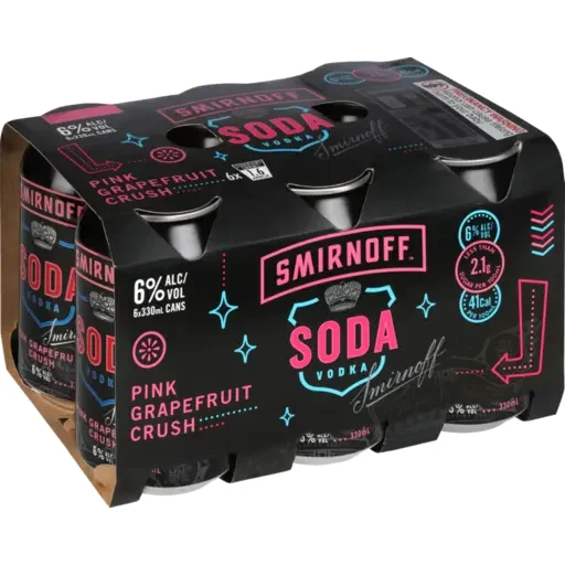 Smirnoff Soda Pink Grapefruit 6 x 330ml Cans NZ