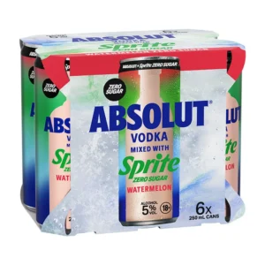Absolut & Sprite Zero Watermelon 5% 6 Pack Cans 250ml